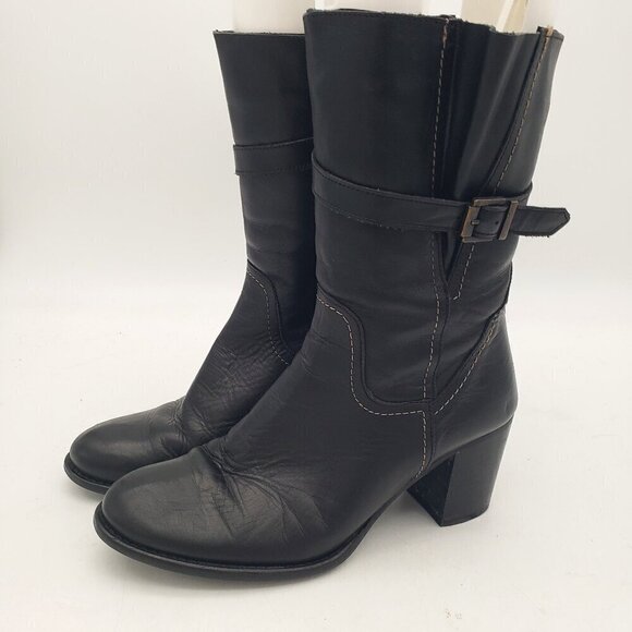 Black Leather Boots Heels Made in Italy Womens size 38 or US 7.5 - Picture 1 of 14